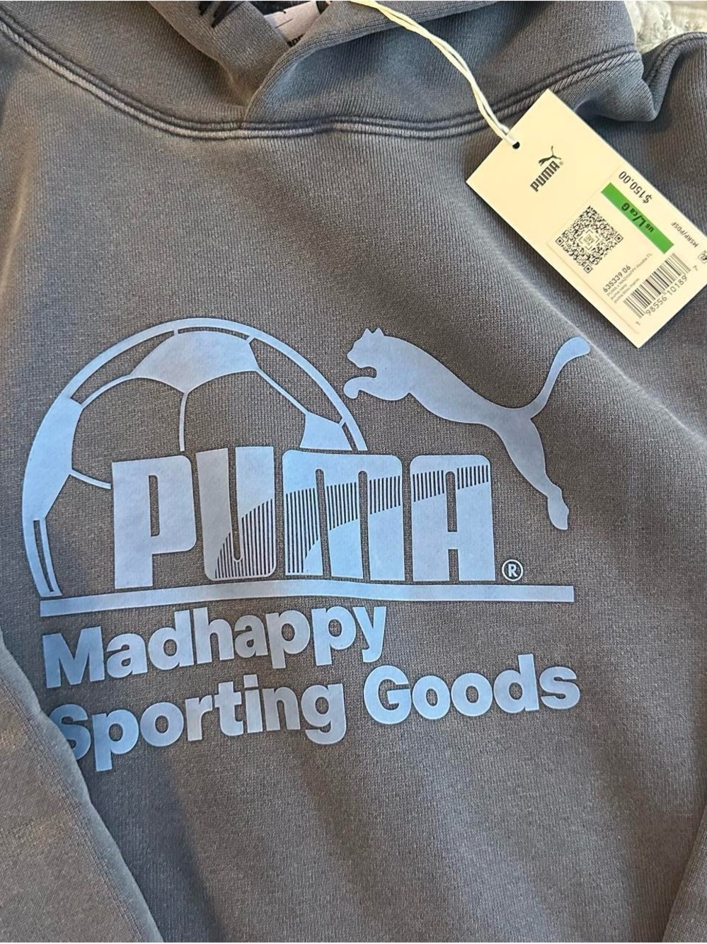 Madhappy x Puma Gray Hoodie with Light Blue Logo